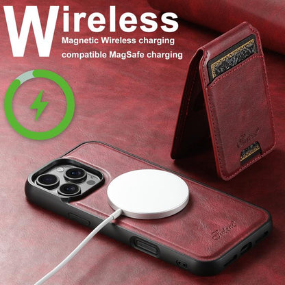 For iPhone 17e / 16e Suteni H15 MagSafe Oil Eax Leather Detachable Wallet Back Phone Case(Red)