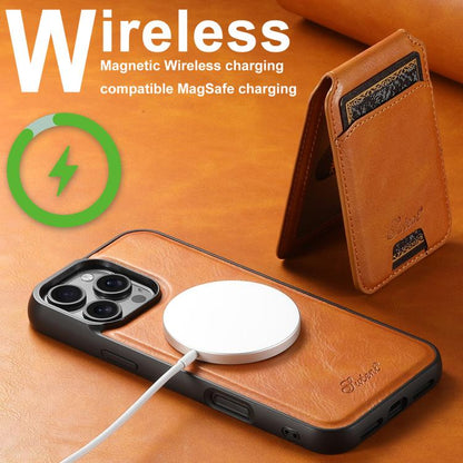 For iPhone 17e / 16e Suteni H15 MagSafe Oil Eax Leather Detachable Wallet Back Phone Case(Khaki)