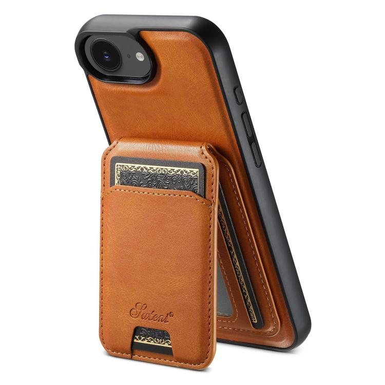 For iPhone 17e / 16e Suteni H15 MagSafe Oil Eax Leather Detachable Wallet Back Phone Case(Khaki)