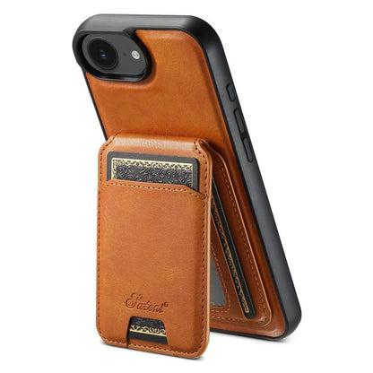 For iPhone 17e / 16e Suteni H15 MagSafe Oil Eax Leather Detachable Wallet Back Phone Case(Khaki)