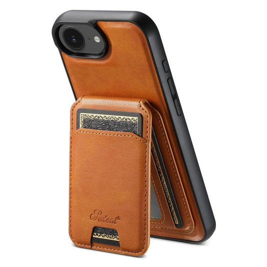 For iPhone 17e / 16e Suteni H15 MagSafe Oil Eax Leather Detachable Wallet Back Phone Case(Khaki)