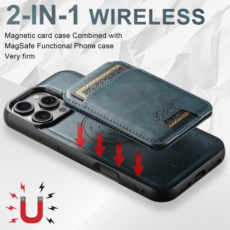 For iPhone 17e / 16e Suteni H15 MagSafe Oil Eax Leather Detachable Wallet Back Phone Case(Blue)