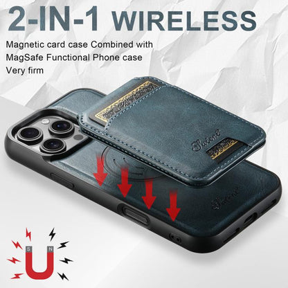 For iPhone 17e / 16e Suteni H15 MagSafe Oil Eax Leather Detachable Wallet Back Phone Case(Blue)