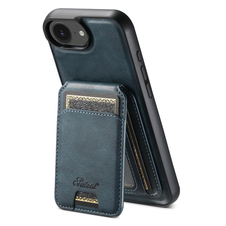 For iPhone 17e / 16e Suteni H15 MagSafe Oil Eax Leather Detachable Wallet Back Phone Case(Blue)
