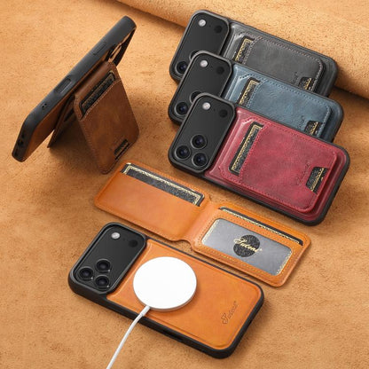 For iPhone 13 Pro Max Suteni H15 MagSafe Oil Eax Leather Detachable Wallet Back Phone Case(Brown)