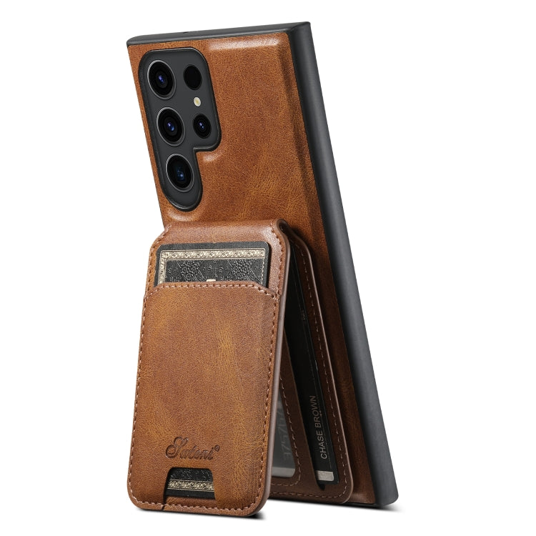Pour Samsung Galaxy S23 Ultra 5G Suteni H15 Étui portefeuille détachable en cuir huilé pour téléphone (Kaki)