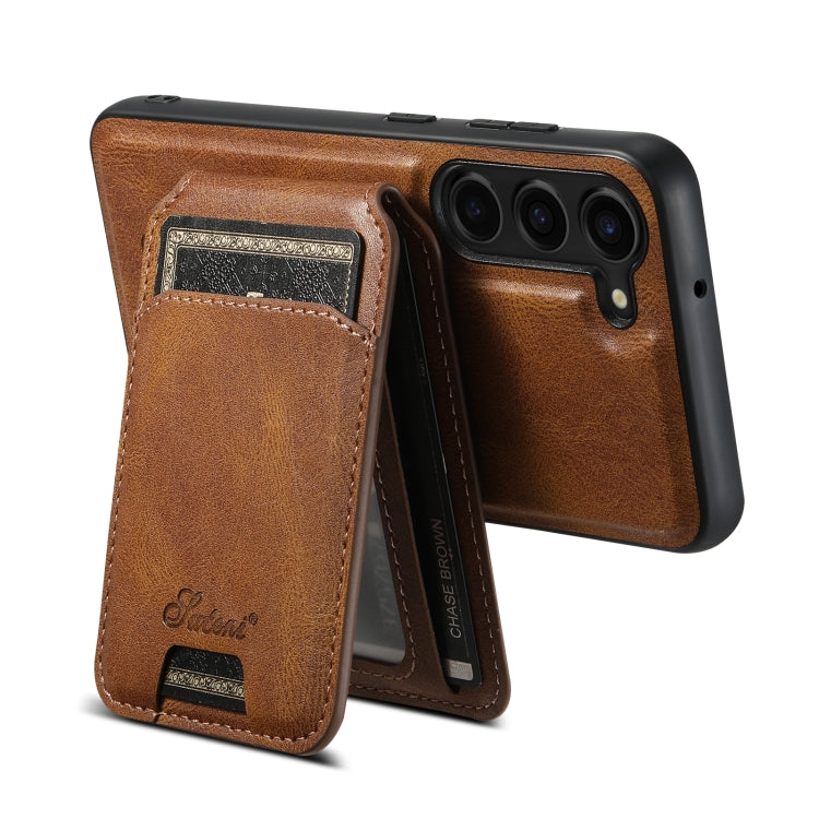 For Samsung Galaxy S23+ 5G Suteni H15  Oil Eax Leather Detachable Wallet Back Phone Case(Khaki)
