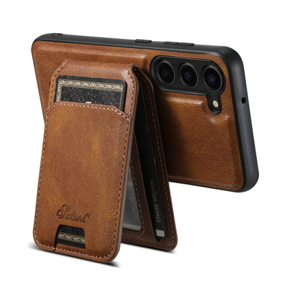 For Samsung Galaxy S23+ 5G Suteni H15  Oil Eax Leather Detachable Wallet Back Phone Case(Khaki)