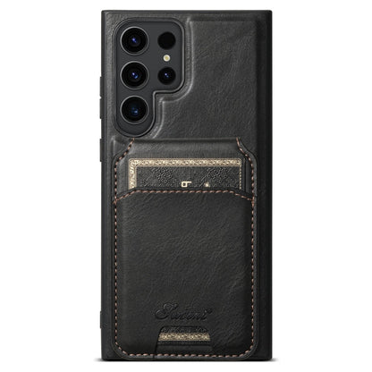 For Samsung Galaxy S22 Ultra 5G Suteni H15  Oil Eax Leather Detachable Wallet Back Phone Case(Black)