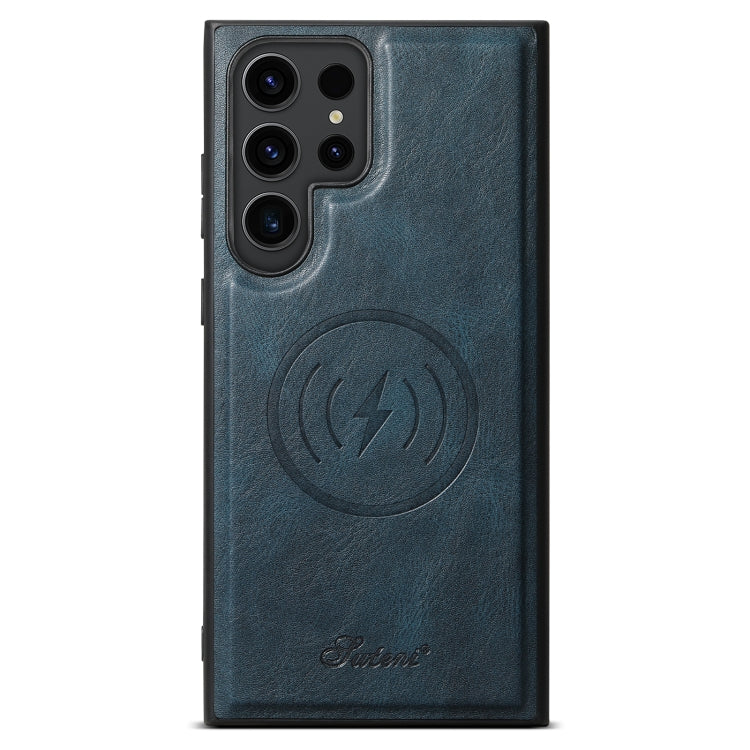 Pour Samsung Galaxy S22 Ultra 5G Étui de téléphone à rabat amovible en cuir huilé Suteni H15 (Bleu)