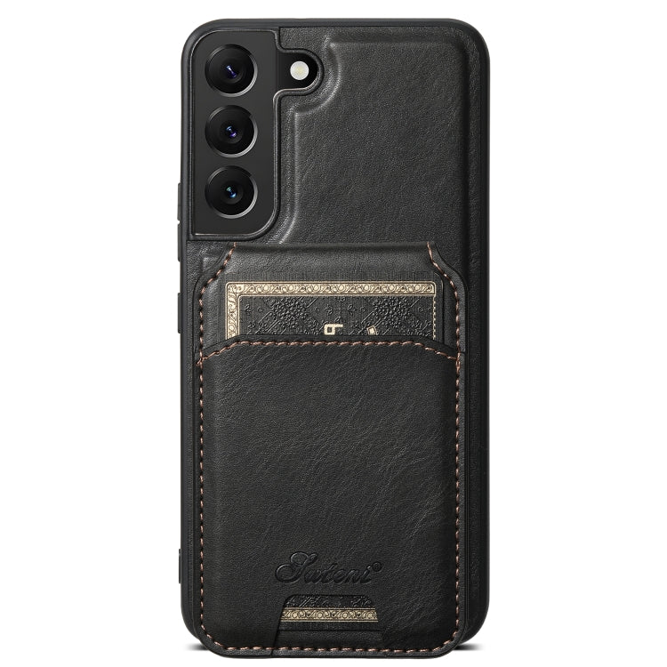 Pour Samsung Galaxy S22+ 5G Étui de téléphone portefeuille détachable en cuir huilé Suteni H15 (noir)
