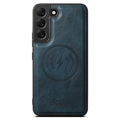 Pour Samsung Galaxy S22 5G Suteni H15 Étui de téléphone portefeuille détachable en cuir huilé (bleu)