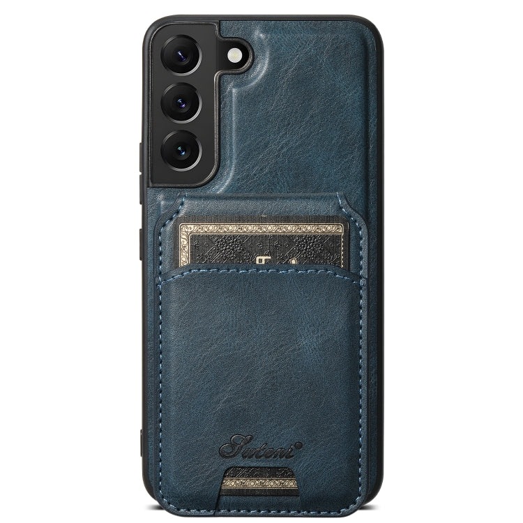 Pour Samsung Galaxy S22 5G Suteni H15 Étui de téléphone portefeuille détachable en cuir huilé (bleu)