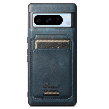Pour Google Pixel 8 Pro Étui portefeuille amovible en cuir huilé Eax Suteni H15 (Bleu)