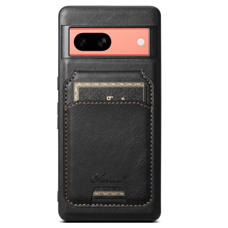 For Google Pixel 7a Suteni H15 Oil Eax Leather Detachable Wallet Back Phone Case(Black)