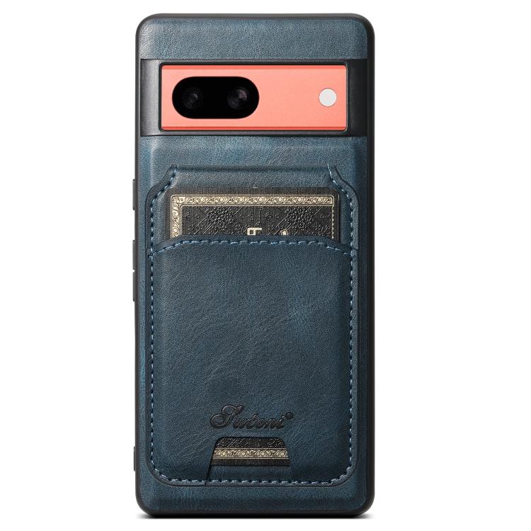 For Google Pixel 7a Suteni H15 Oil Eax Leather Detachable Wallet Back Phone Case(Blue)