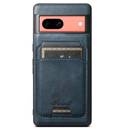 For Google Pixel 7a Suteni H15 Oil Eax Leather Detachable Wallet Back Phone Case(Blue)