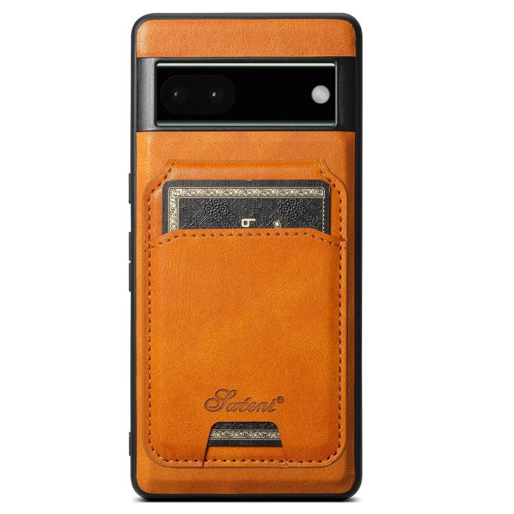 For Google Pixel 6a Suteni H15 Oil Eax Leather Detachable Wallet Back Phone Case(Khaki)