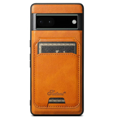 For Google Pixel 6a Suteni H15 Oil Eax Leather Detachable Wallet Back Phone Case(Khaki)
