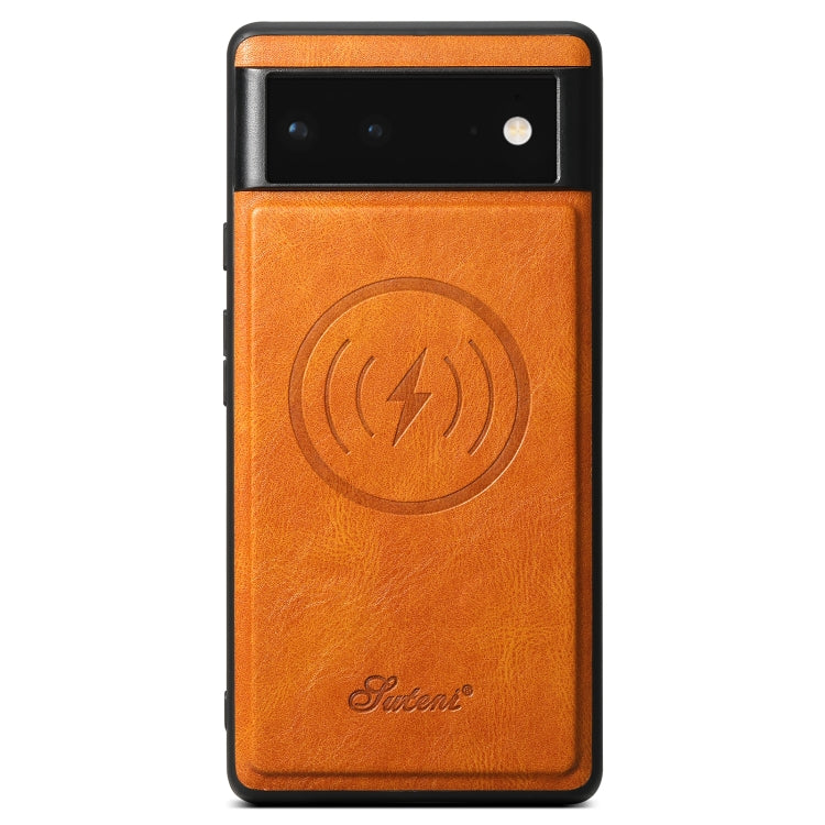 For Google Pixel 6a Suteni H15 Oil Eax Leather Detachable Wallet Back Phone Case(Khaki)