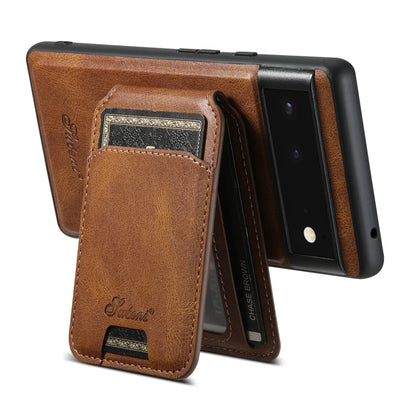 For Google Pixel 6a Suteni H15 Oil Eax Leather Detachable Wallet Back Phone Case(Khaki)