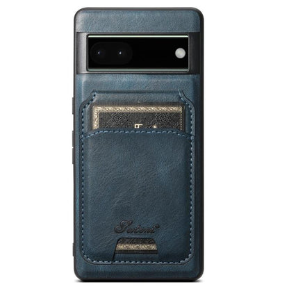 For Google Pixel 6a Suteni H15 Oil Eax Leather Detachable Wallet Back Phone Case(Blue)