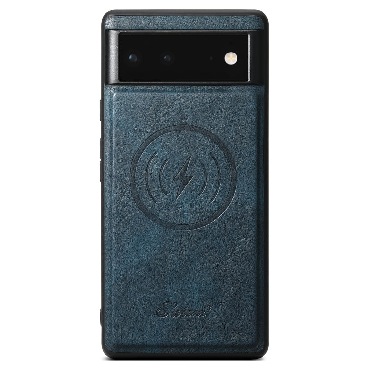 For Google Pixel 6a Suteni H15 Oil Eax Leather Detachable Wallet Back Phone Case(Blue)