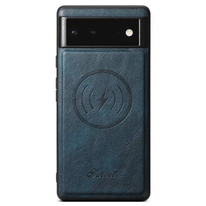 For Google Pixel 6a Suteni H15 Oil Eax Leather Detachable Wallet Back Phone Case(Blue)