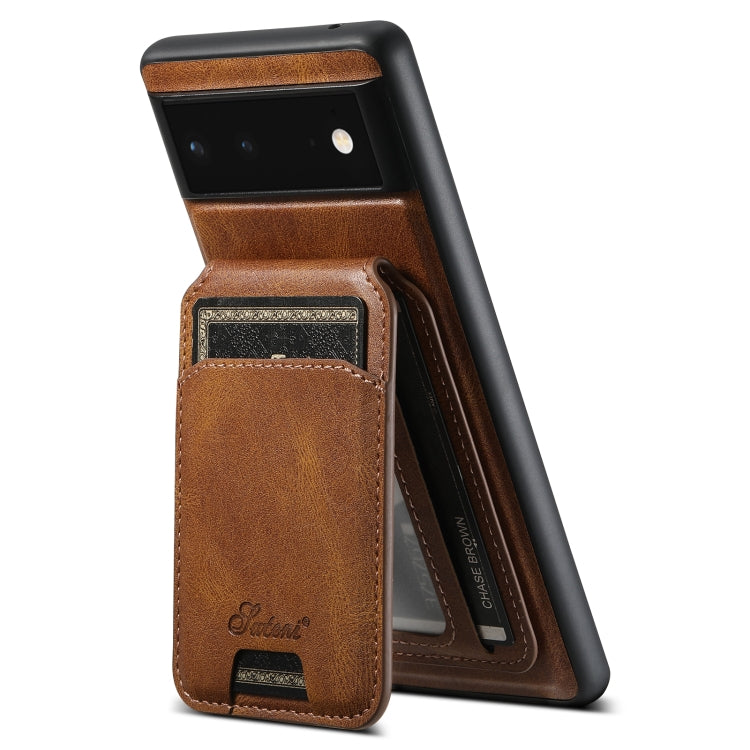For Google Pixel 6 Suteni H15 Oil Eax Leather Detachable Wallet Back Phone Case(Brown)