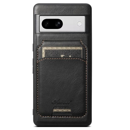 For Google Pixel 8a Suteni H15 Oil Eax Leather Detachable Wallet Back Phone Case(Black)