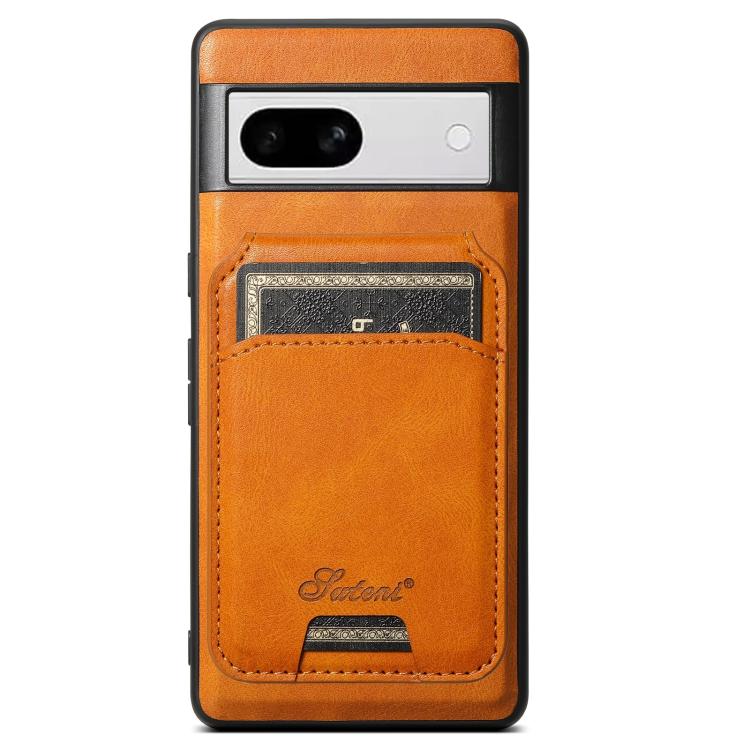 For Google Pixel 8a Suteni H15 Oil Eax Leather Detachable Wallet Back Phone Case(Khaki)