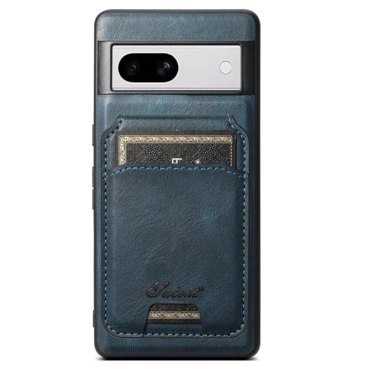 For Google Pixel 8a Suteni H15 Oil Eax Leather Detachable Wallet Back Phone Case(Blue)