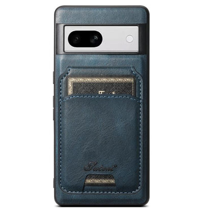 For Google Pixel 8a Suteni H15 Oil Eax Leather Detachable Wallet Back Phone Case(Blue)