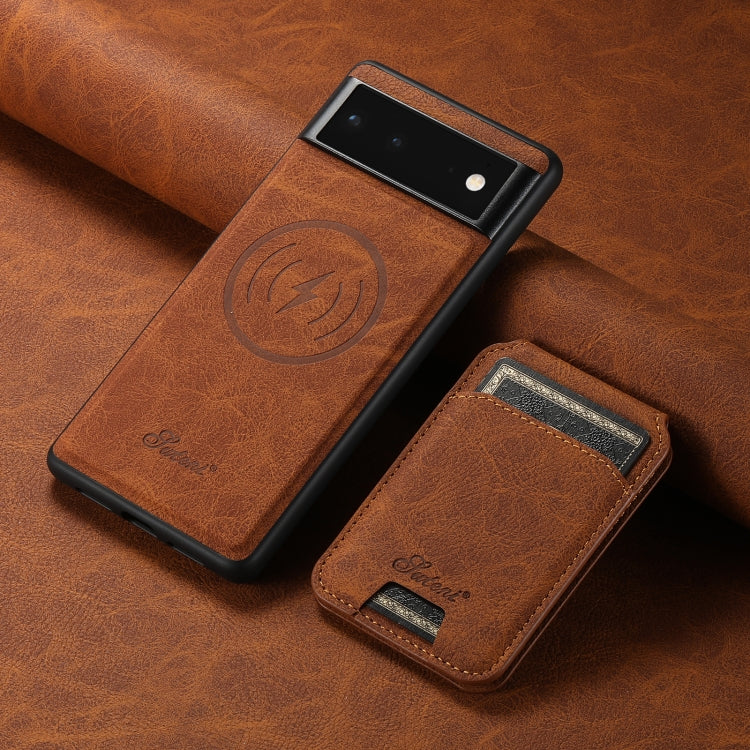 Pour Google Pixel 6 Pro Étui portefeuille amovible en cuir texturé Suteni H16 litchi (noir)