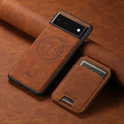 Pour Google Pixel 6 Pro Étui portefeuille amovible en cuir texturé Suteni H16 litchi (noir)