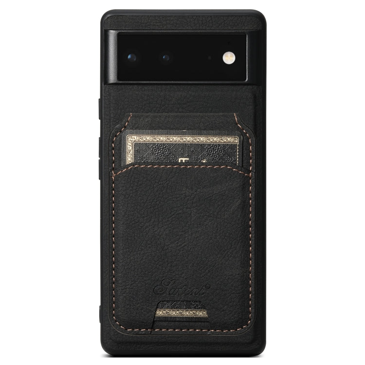Pour Google Pixel 6 Pro Étui portefeuille amovible en cuir texturé Suteni H16 litchi (noir)