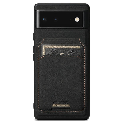 Pour Google Pixel 6 Pro Étui portefeuille amovible en cuir texturé Suteni H16 litchi (noir)
