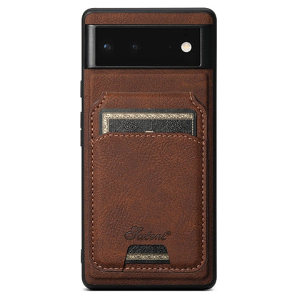 For Google Pixel 6 Suteni H16 Litchi Texture Leather Detachable Wallet Back Phone Case(Brown)