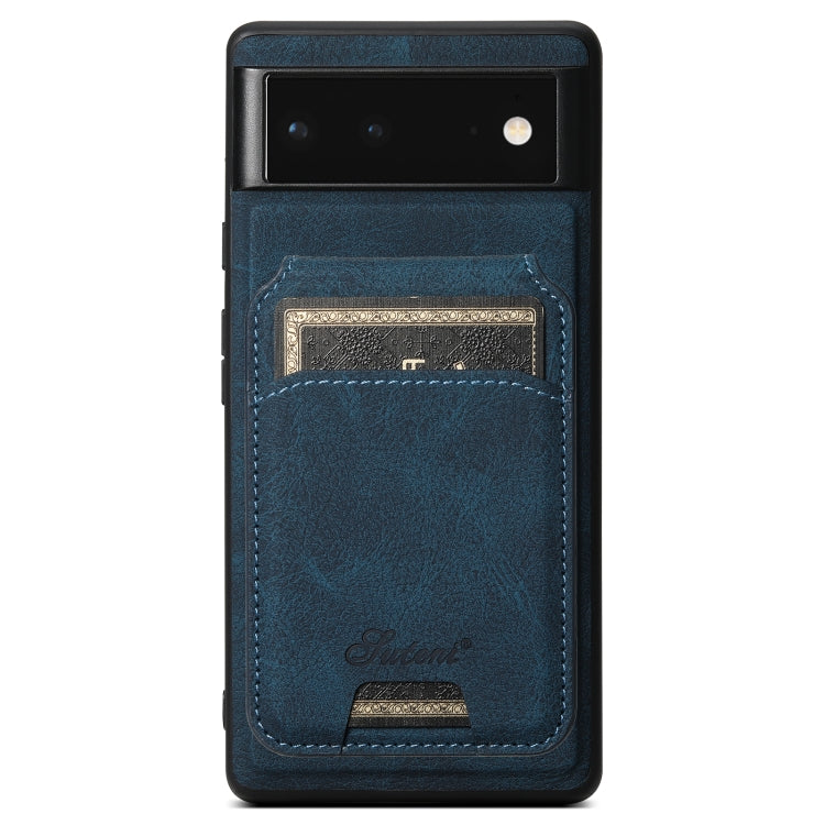Pour Google Pixel 6 Suteni H16 Housse de Téléphone Arrière Portefeuille Détachable en Cuir Texture Litchi (Bleu)