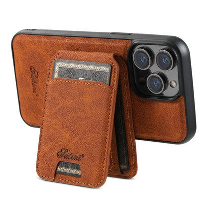 For iPhone 15 Pro Max Suteni H16 Litchi Texture Leather Detachable Wallet Back Phone Case(Khaki)