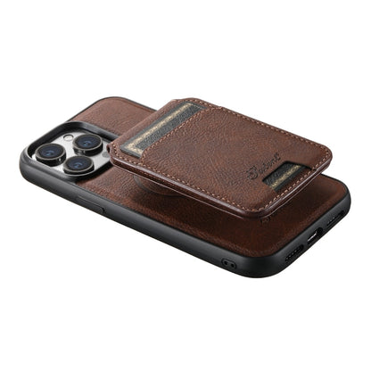 For iPhone 15 Pro Suteni H16 Litchi Texture Leather Detachable Wallet Back Phone Case(Brown)