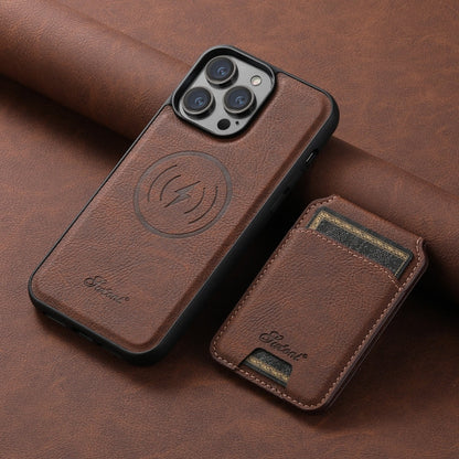 Pour iPhone 15 Suteni H16 Housse de Téléphone en Cuir Texture Litchi avec Portefeuille Détachable (Marron)