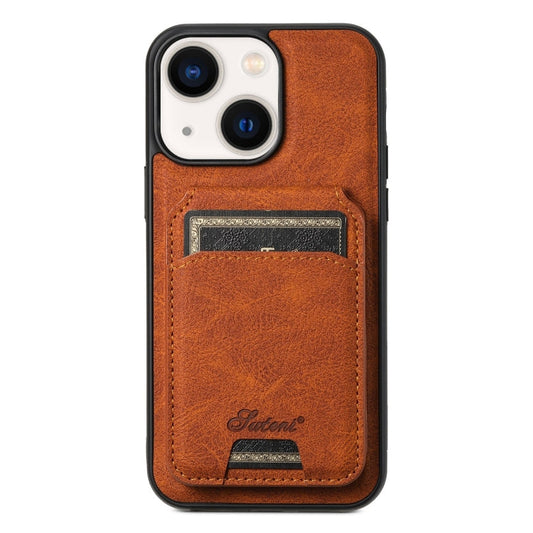 Pour iPhone 14 Plus Étui Suteni H16 en Cuir Texture Litchi Amovible avec Portefeuille (Kaki)