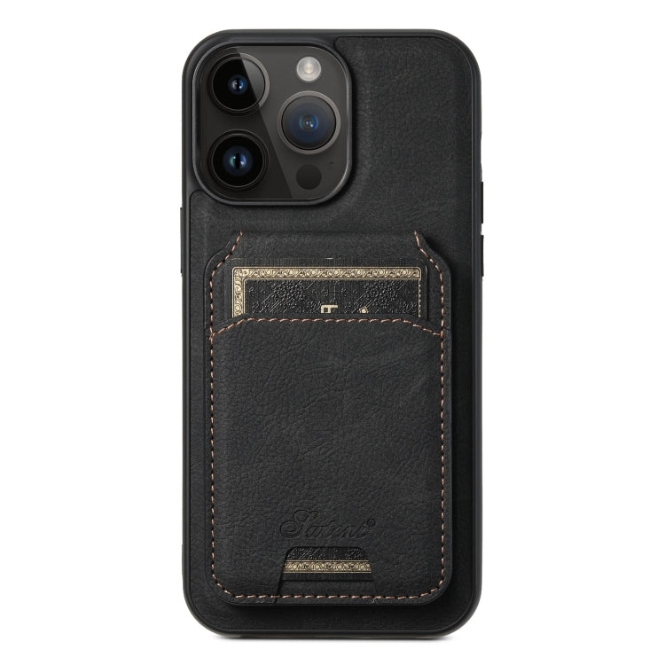Pour iPhone 13 Pro Max Étui Suteni H16 en cuir à texture Litchi avec portefeuille détachable (Noir)