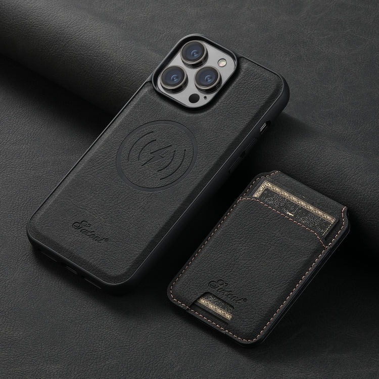 Pour iPhone 13 Pro Max Étui Suteni H16 en cuir à texture Litchi avec portefeuille détachable (Noir)