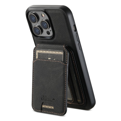 Pour iPhone 13 Pro Max Étui Suteni H16 en cuir à texture Litchi avec portefeuille détachable (Noir)