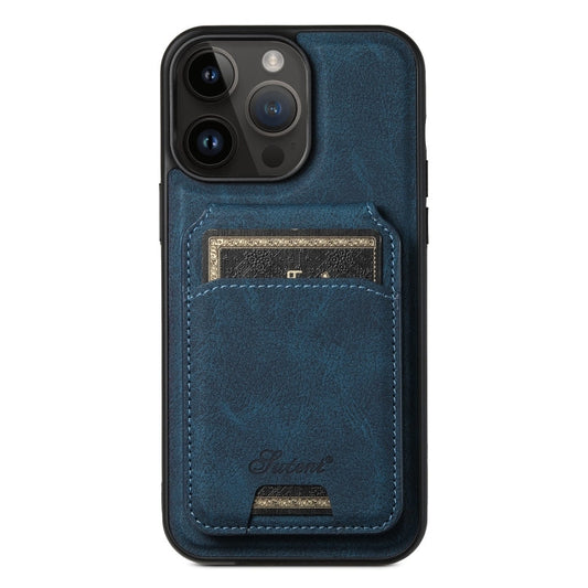 Pour iPhone 13 Pro Max Étui portefeuille détachable en cuir texturé litchi Suteni H16 (Bleu)