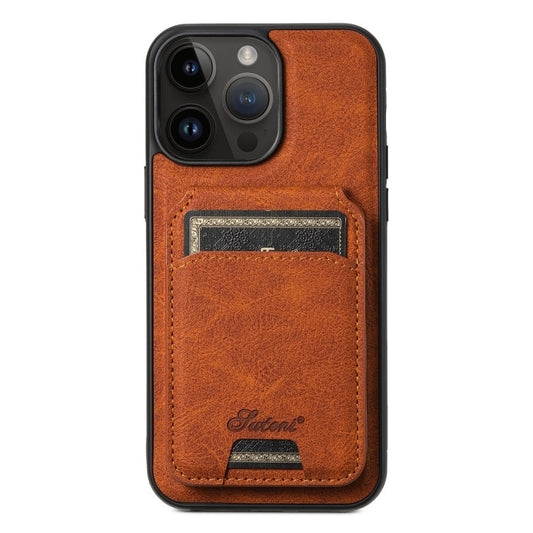 Pour iPhone 13 Pro Étui Suteni H16 en cuir texture Litchi amovible avec portefeuille à l'arrière (Kaki)
