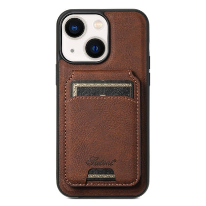 For iPhone 13 Suteni H16 Litchi Texture Leather Detachable Wallet Back Phone Case(Brown)