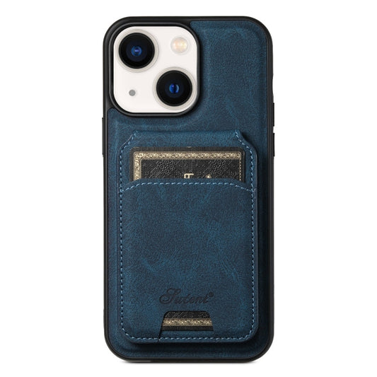 Pour iPhone 13 Étui de téléphone arrière détachable en cuir texturé litchi Suteni H16 (Bleu)